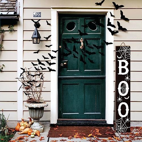 Boo Porch Sign 47.2 Inch Halloween Wooden Welcome Sign for Front Door
