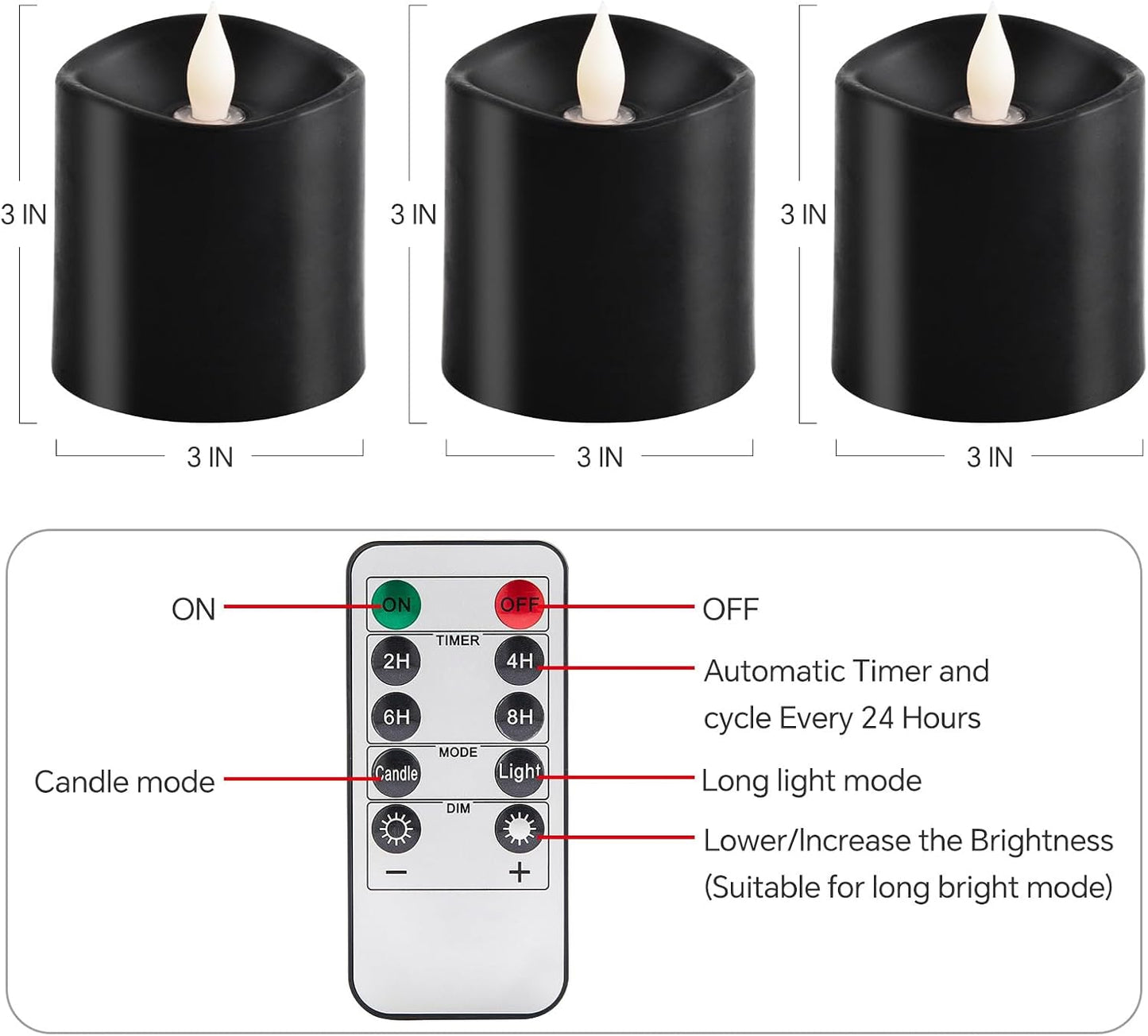 3x3 Flickering Flameless Candles Set of 3, LED Battery Candles Flickering,with Timer, 3 inch Flameless Candles with