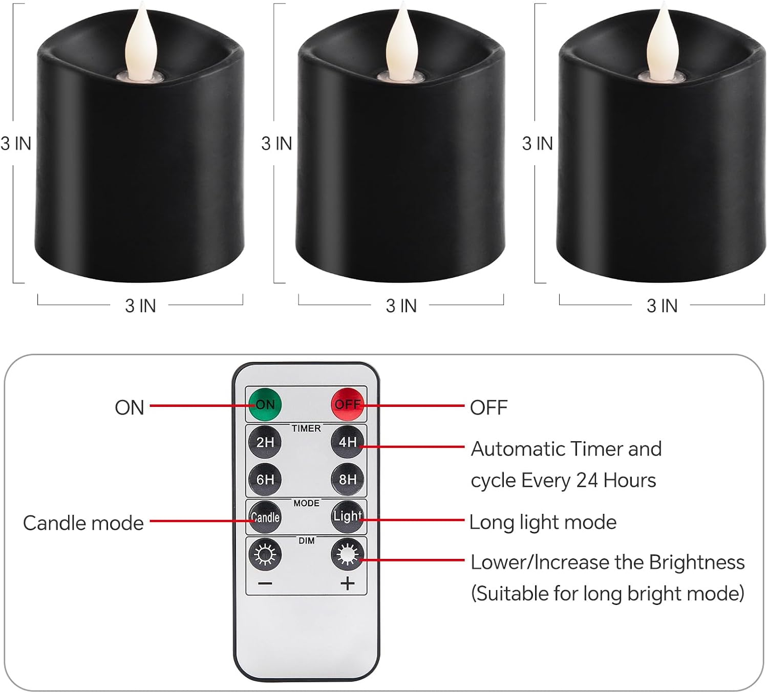 3x3 Flickering Flameless Candles Set of 3, LED Battery Candles Flickering,with Timer, 3 inch Flameless Candles with