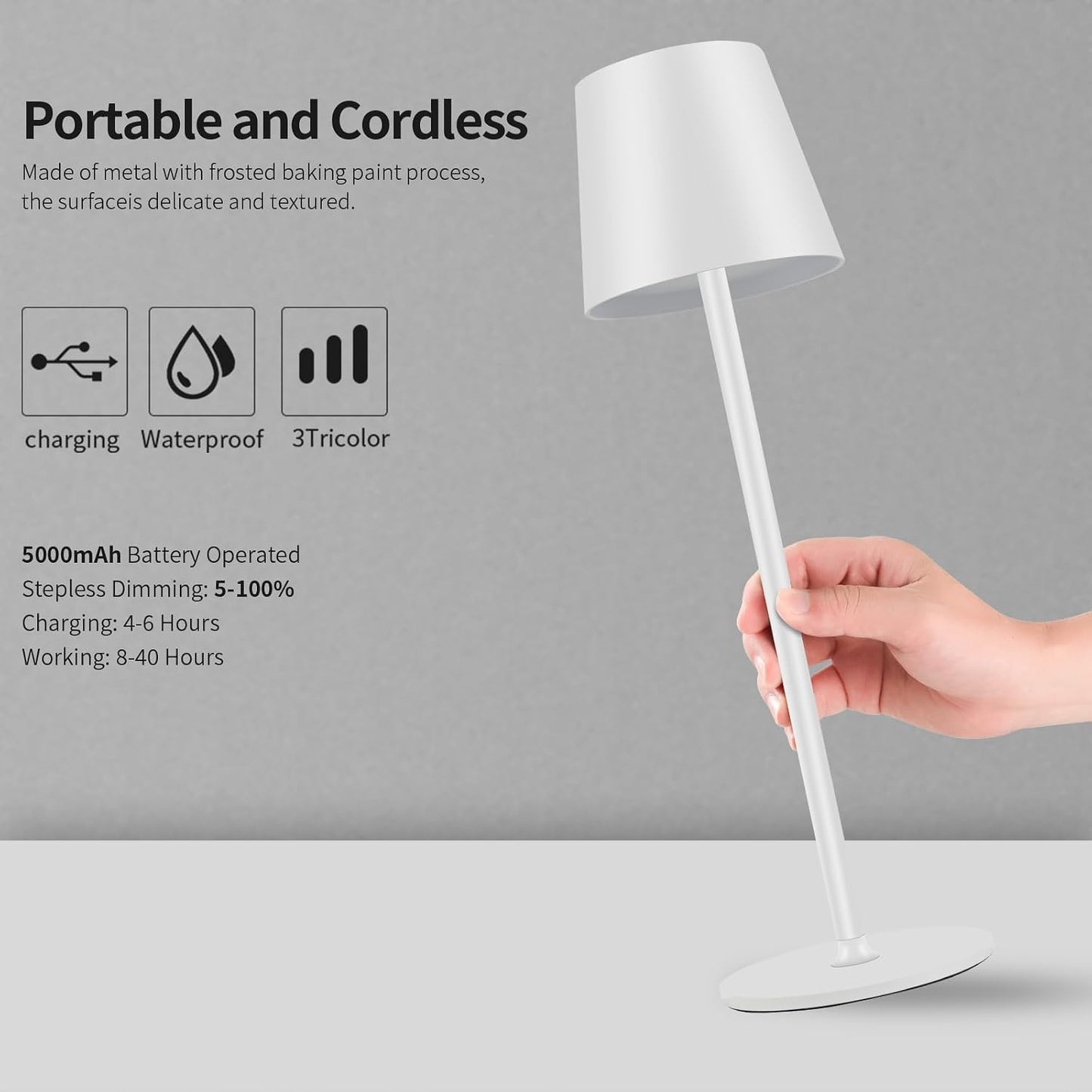BGFHome 2Pack Cordless Table Lamp LED Desk Lamp,5000mAh Rechargeable Touch Night Light Wireless Minimalist Design for