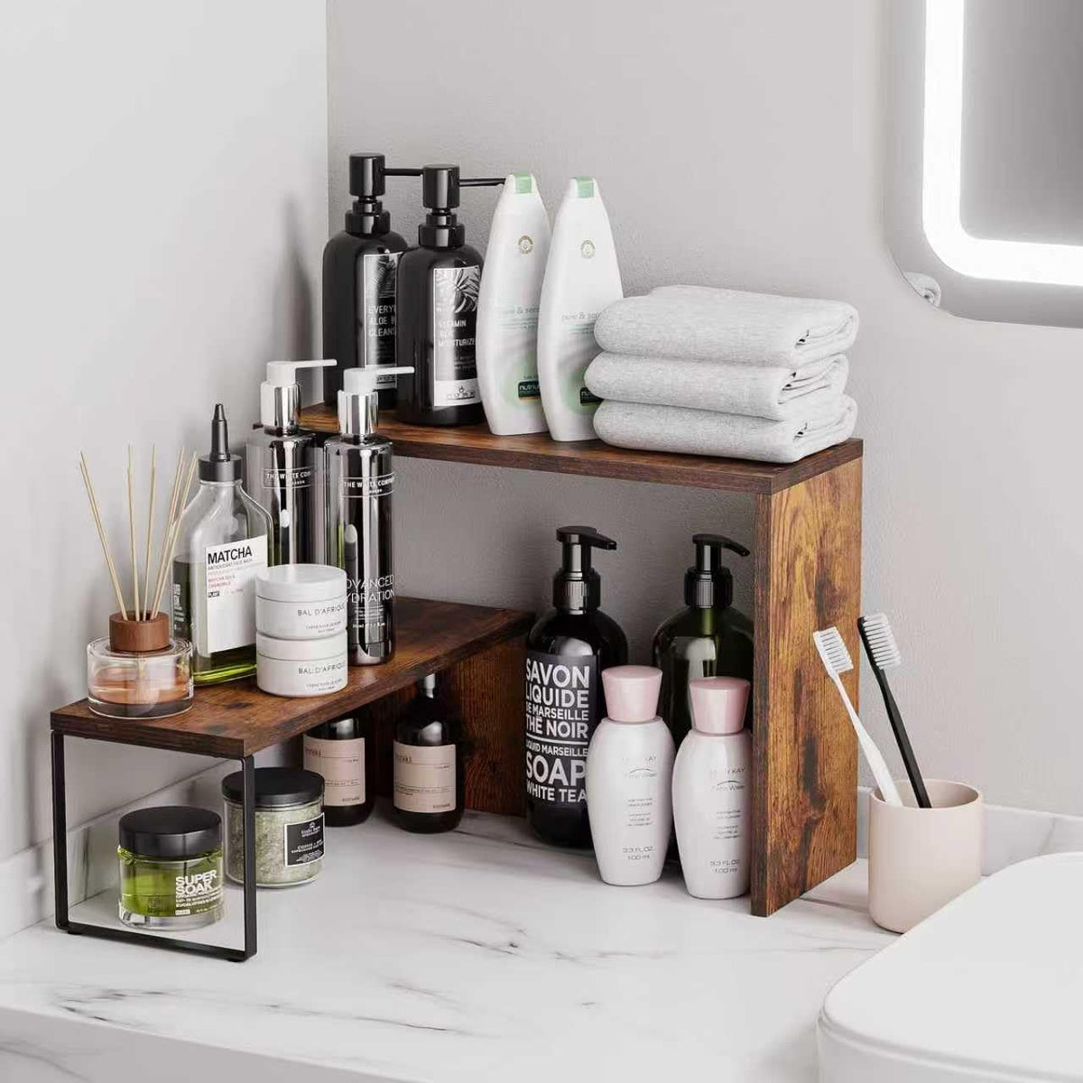 Kitchen Countertop Organizer, Spice Rack Cabinet Organizer Shelf Stackable Counter Corner Shelves Organization and