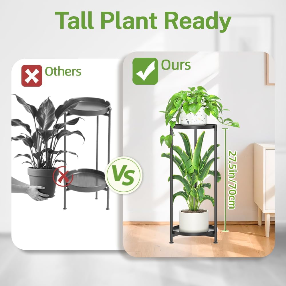 iDavosic.ly 2 Tier Metal Corner Plant Stand Indoor Outdoor, 29'' Tall Black | Vertical Flower Display Holder for 11''