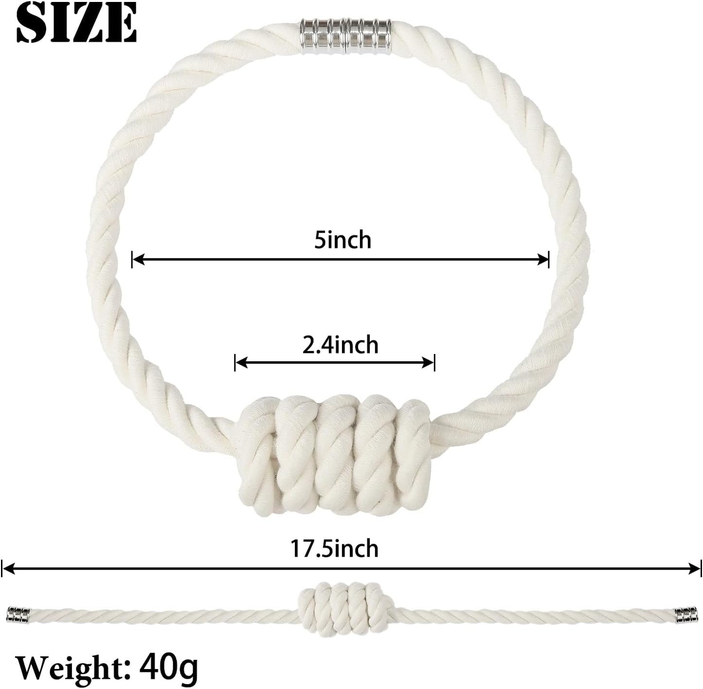 BEL AVENIR Magnetic Cotton Curtain Tiebacks 6 Pack Hand-Woven Curtain Ties | White Cotton Decorative Curtain Holdbacks