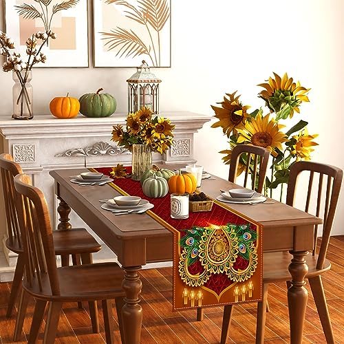 Rvsticty Diwali Table Runner,Indian Deepavali Decorations for Home Decor