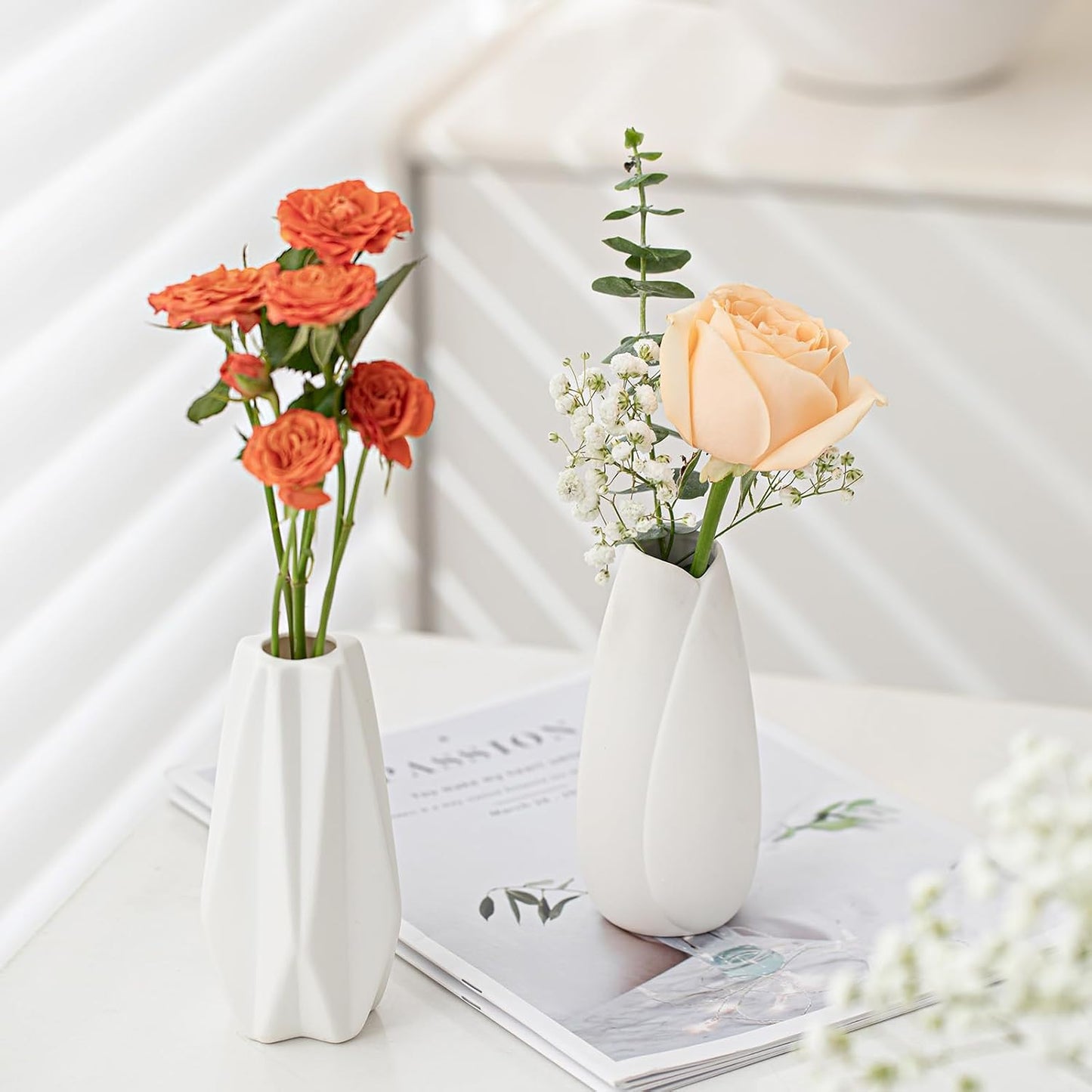 White Ceramic Vase / White-st-12 / Set of 12
