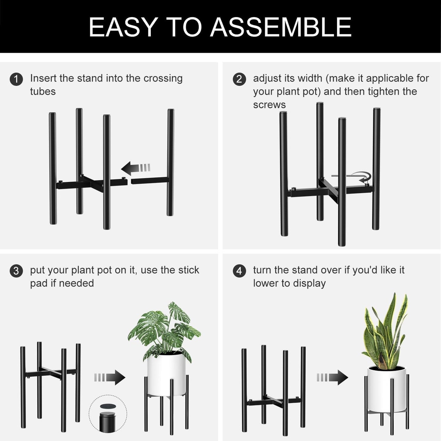 Plant Stand, Indoor Plant Stand Adjustable for 8 to12 inches Plant Pot, Metal Plant Stands For Indoor Plants Mid