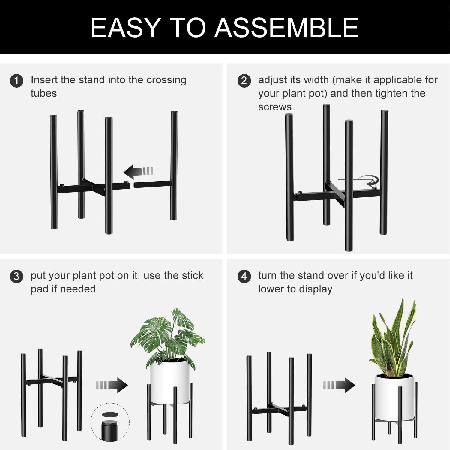 Plant Stand, Indoor Plant Stand Adjustable for 8 to12 inches Plant Pot, Metal Plant Stands For Indoor Plants Mid