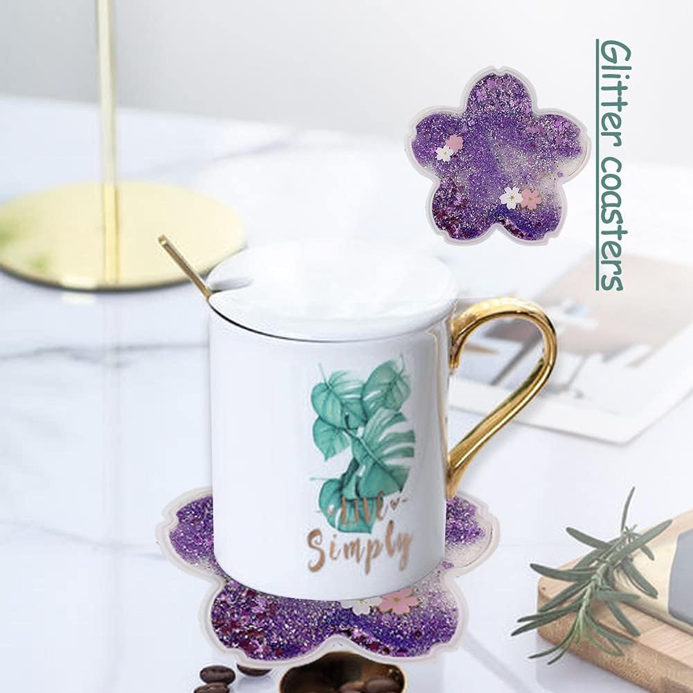 Funny Drink Coasters Sakura Quicksand Coaster Silicone Tea Cup Mats Coffee / Purple / Set of 2