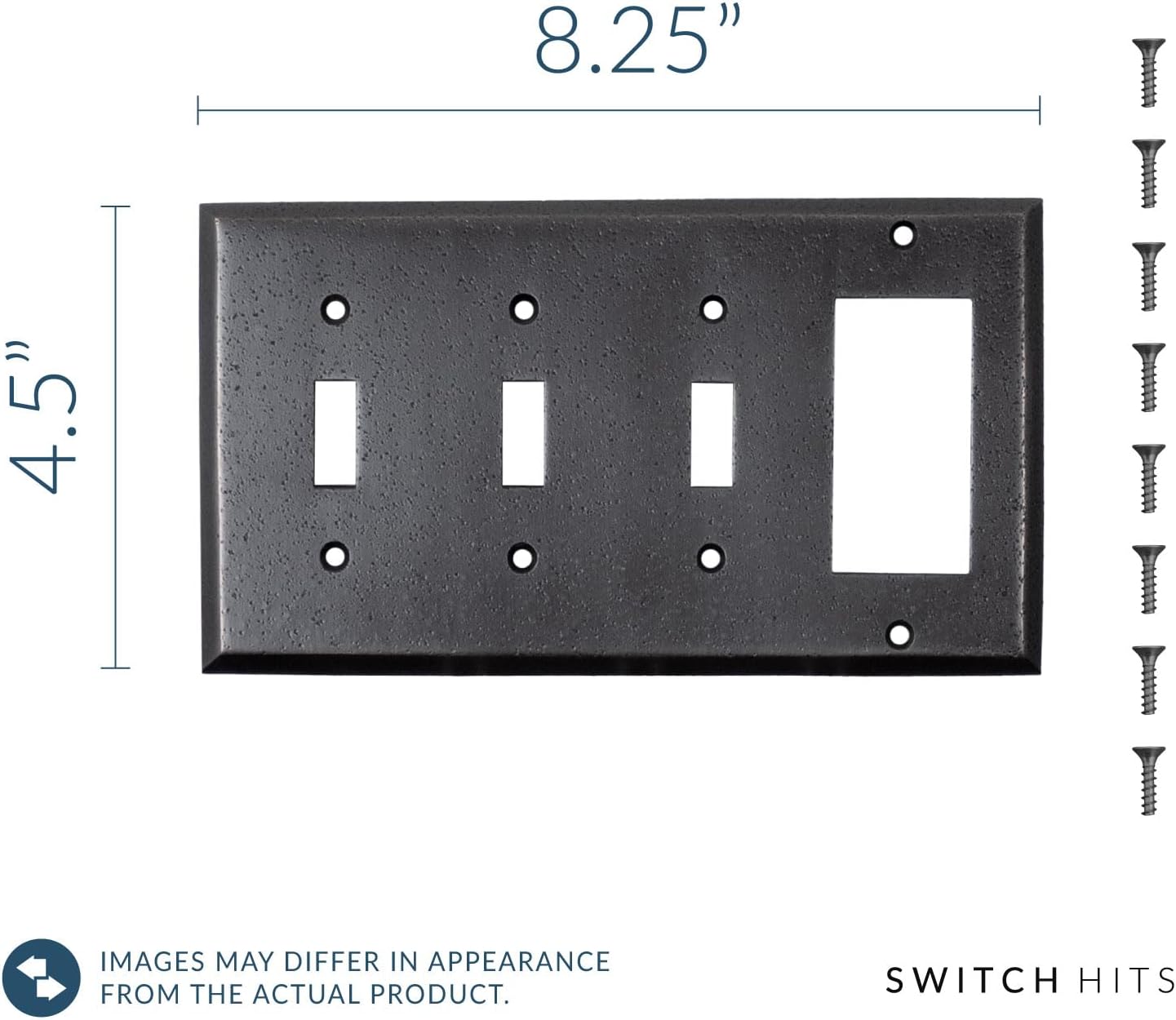 Distressed Antique Bronze Outlet Wall Plate | 3 Toggle - 1 GFI Rocker | 8.25" x 4.5" | Hand-Polished Brass Construction