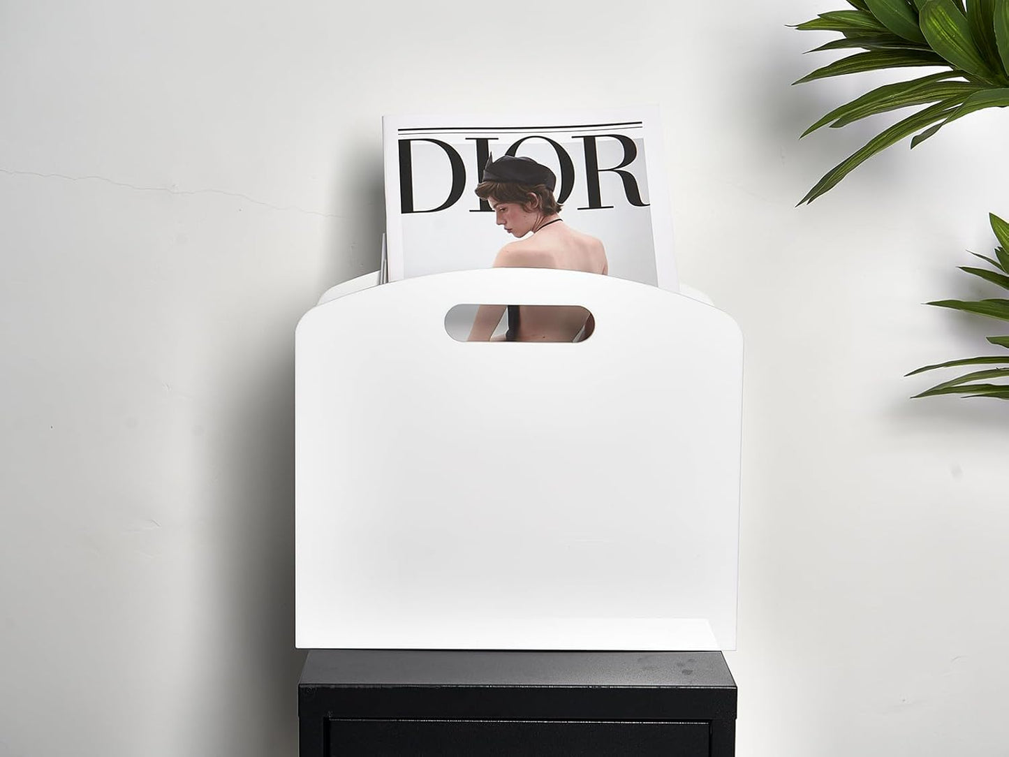 White Magazine Holder - Acrylic Magazine Rack Floor, Newspaper Stand with handles, Modern Lucite Magazine and Book