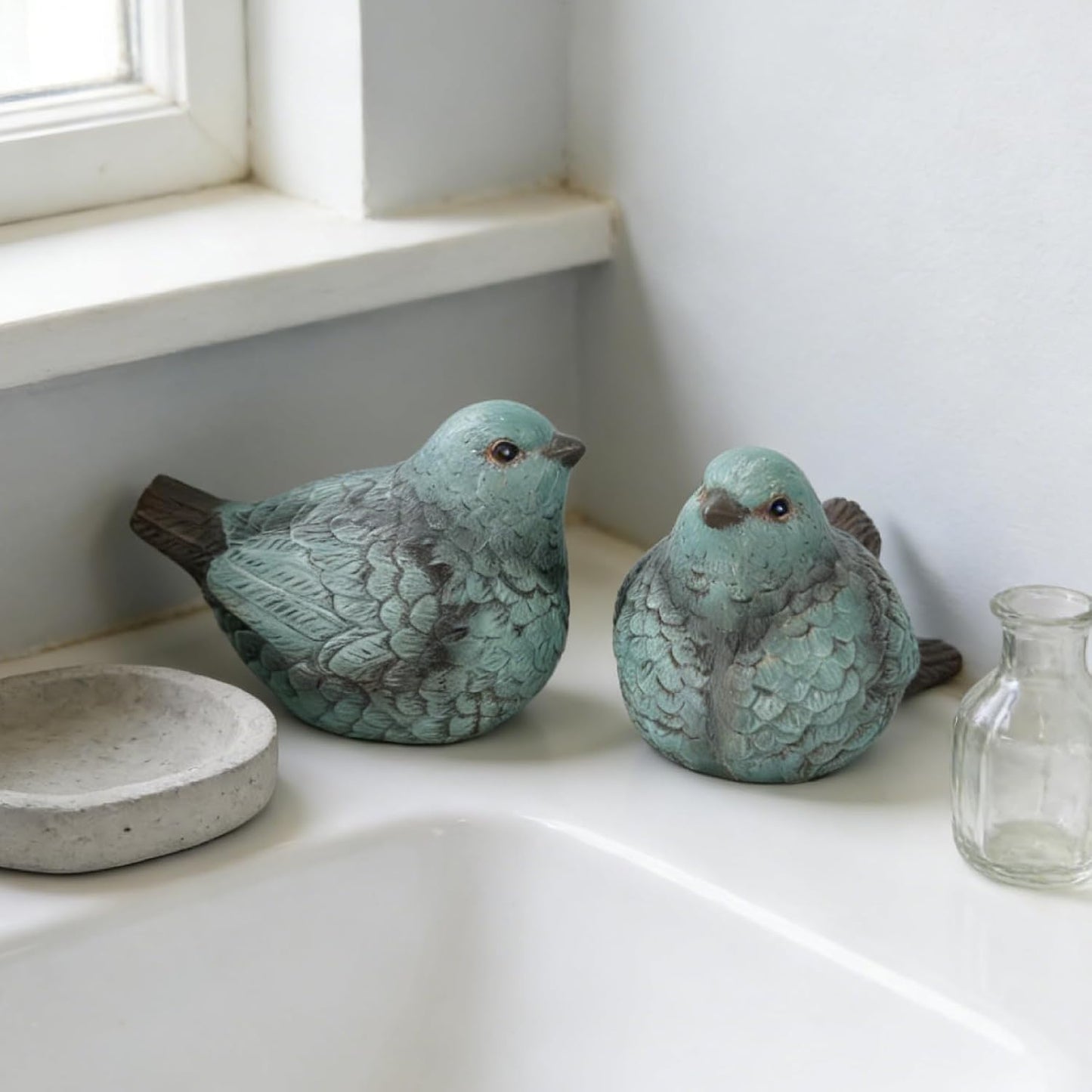 Bird Statues / Resin Bird Figurines Home Decor / Blue / Set of 2