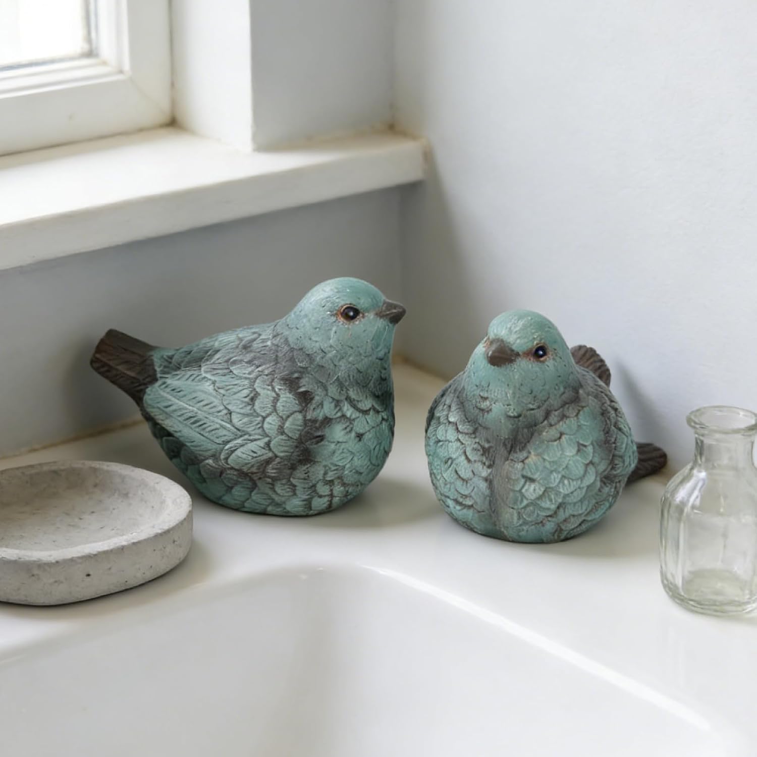 Bird Statues / Resin Bird Figurines Home Decor / Blue / Set of 2
