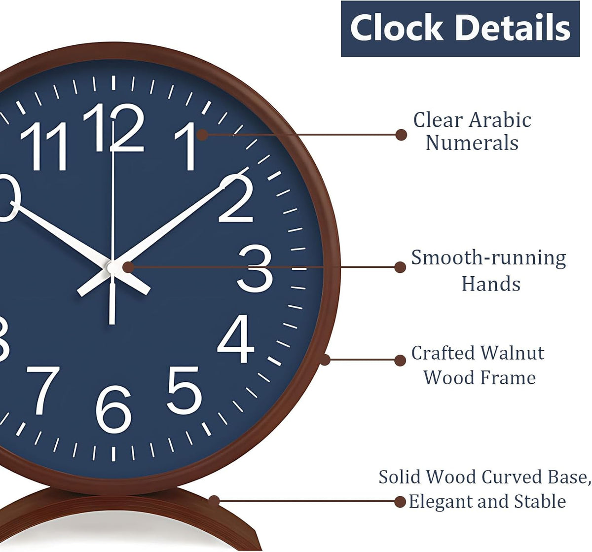 Maxspace Table Clock-8 Inch Silent Non-Ticking Wooden Timepiece Desk Clock, Battery Operated Decor Round Clock for