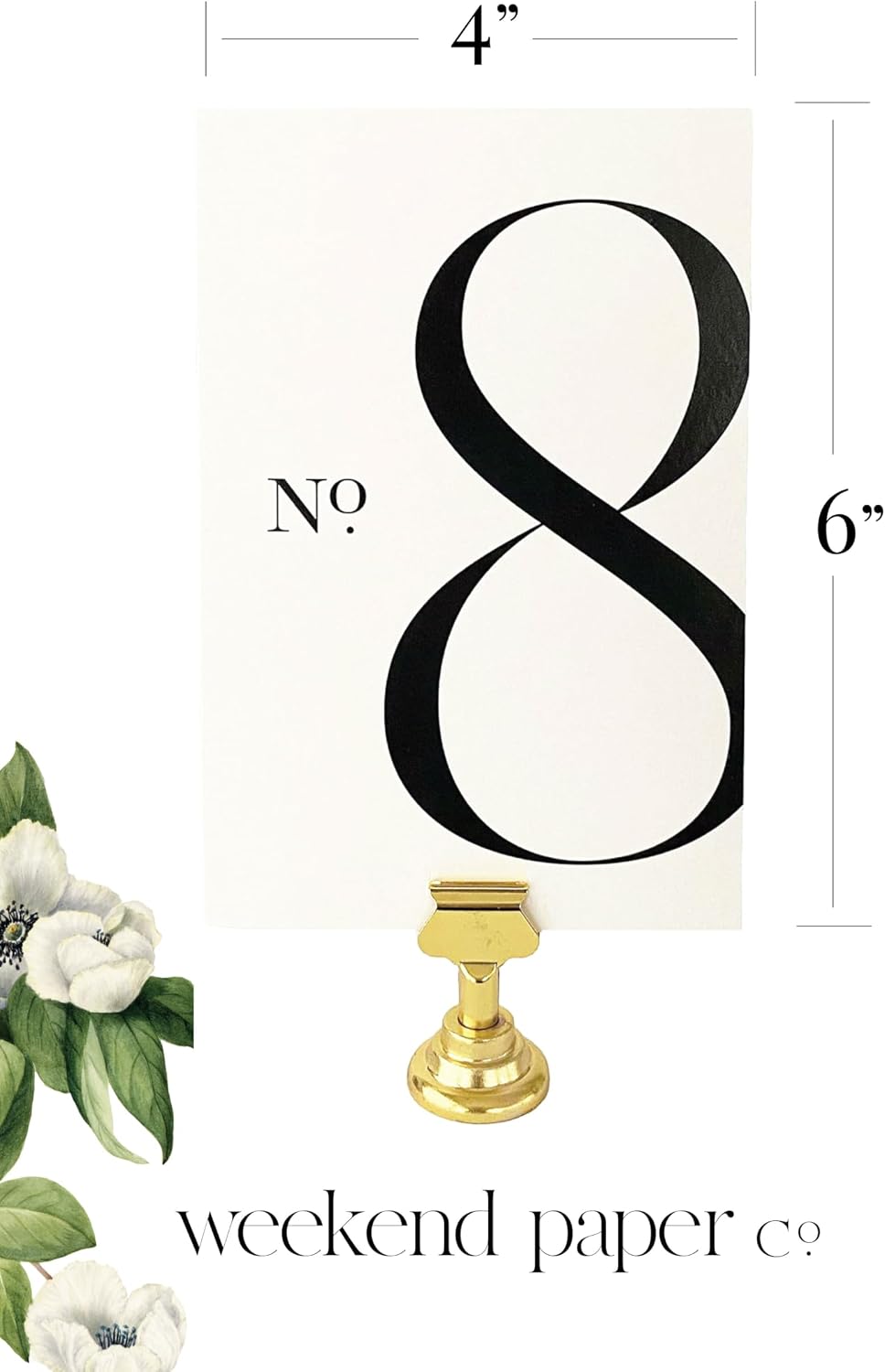 Weekend Paper Co.™ Modern Wedding Table Numbers, Single Sided 4x6 Modern Design, Black Matte Ink, Numbers 1-25 plus 4