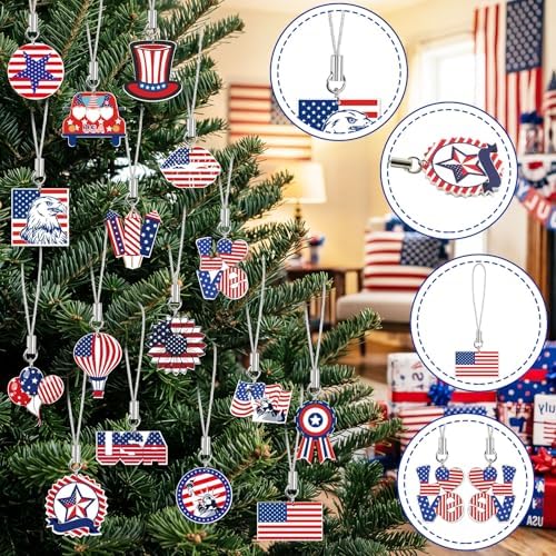 36Pcs Acrylic Patriotic Ornaments, 4th of July Ornaments for Tree