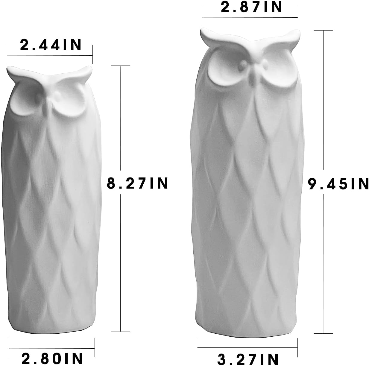 Owl Ceramic Vase / White / Set of 2