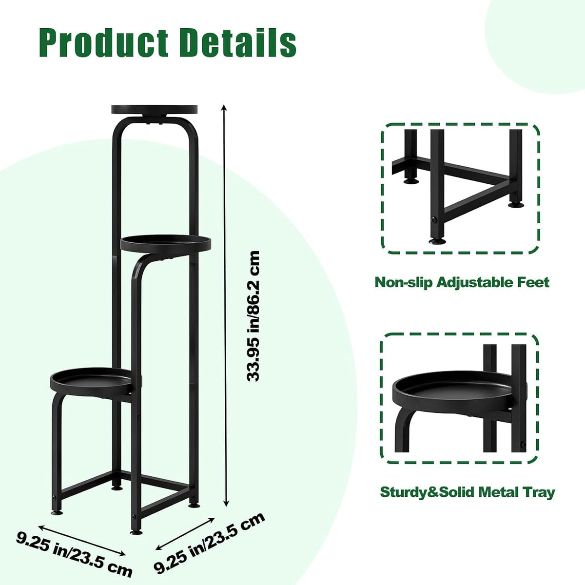 INGIORDAR Plant Stand Indoor Outdoor Corner Tiered Plant Shelf 3 Tier Metal | Space-saving Tiered Design Displays