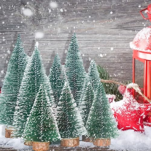 9 Pieces Bottle Brush Christmas Trees, Christmas Village Accessories, Christmas Table Decor, Mini Christmas Trees in 10/15/20CM, Bottle Brush Trees for Table Decoration, DIY, Shop Window
