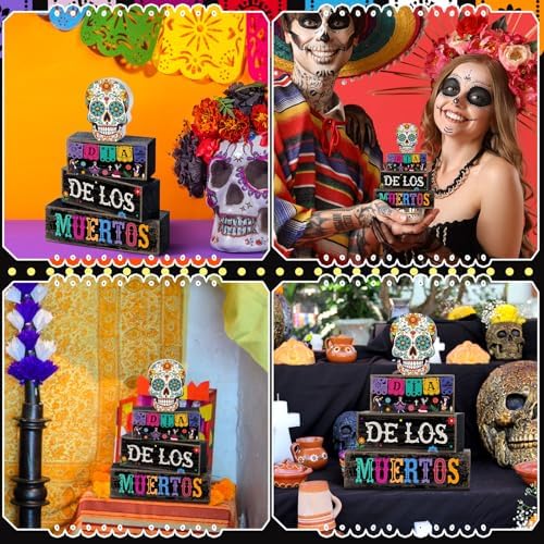 Lineshading 4 Pcs Day Of The Dead Table Decorations Sugar Skull Decor