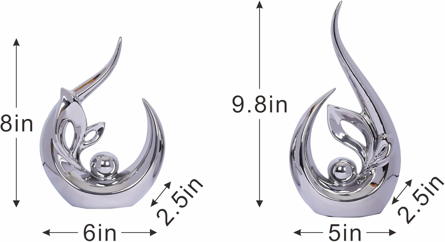 Decor Accent Ceramic Statue Abstract Sculptures Centerpieces Mid Century Modern / Silver / Set of 2