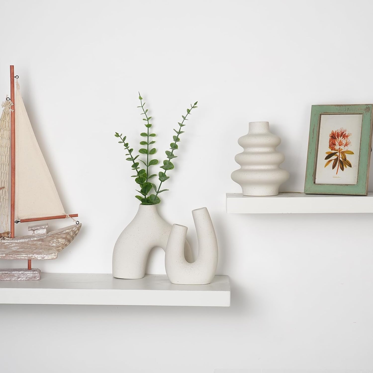 Ceramic Flower Vase Modern Nordic Boho Style Decorative Vases Home Decor / Warm White / Set of 5