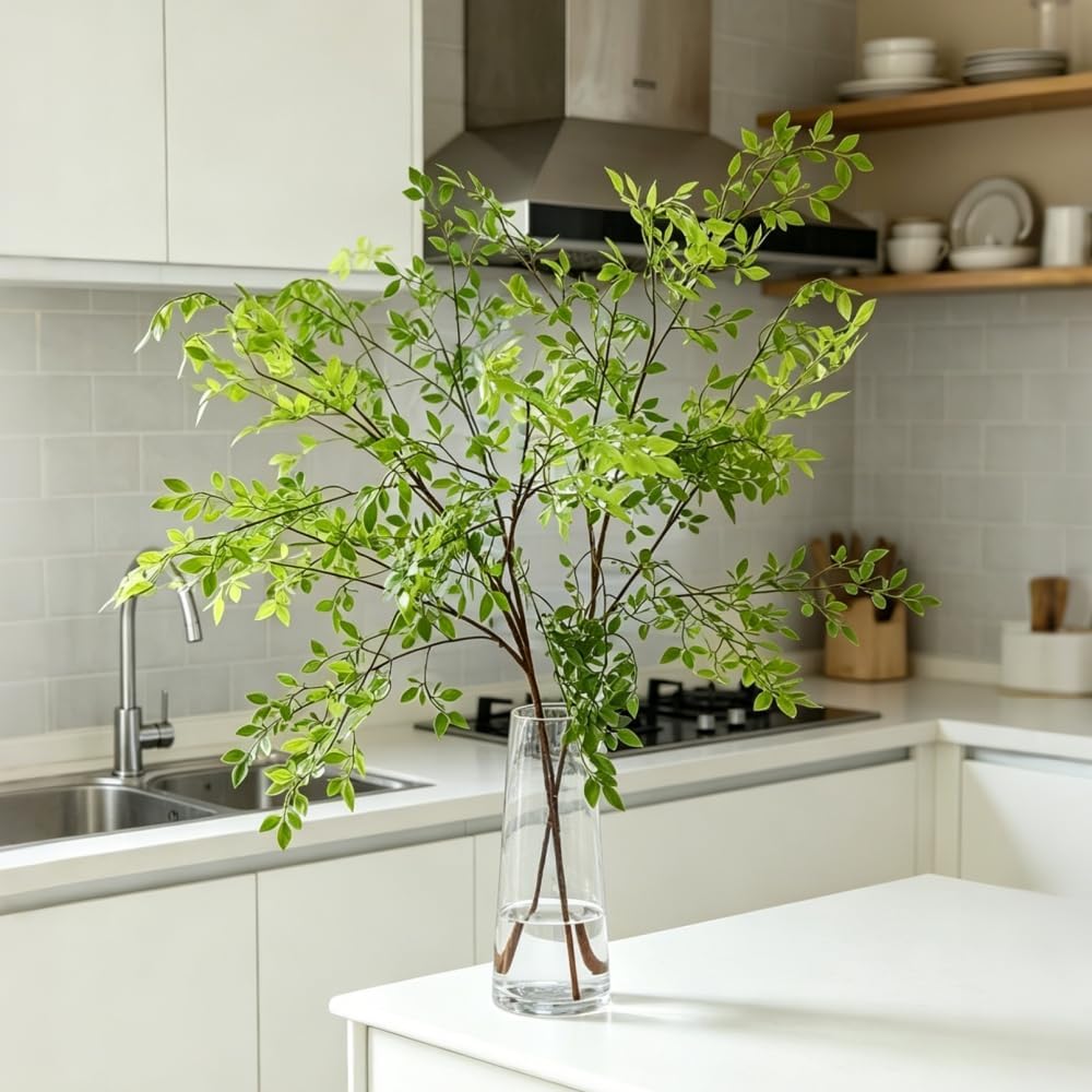 Nandina Artificial Plants Greenery Stems for Vase Fake Plants Fake Leaves / Green / Set of 4
