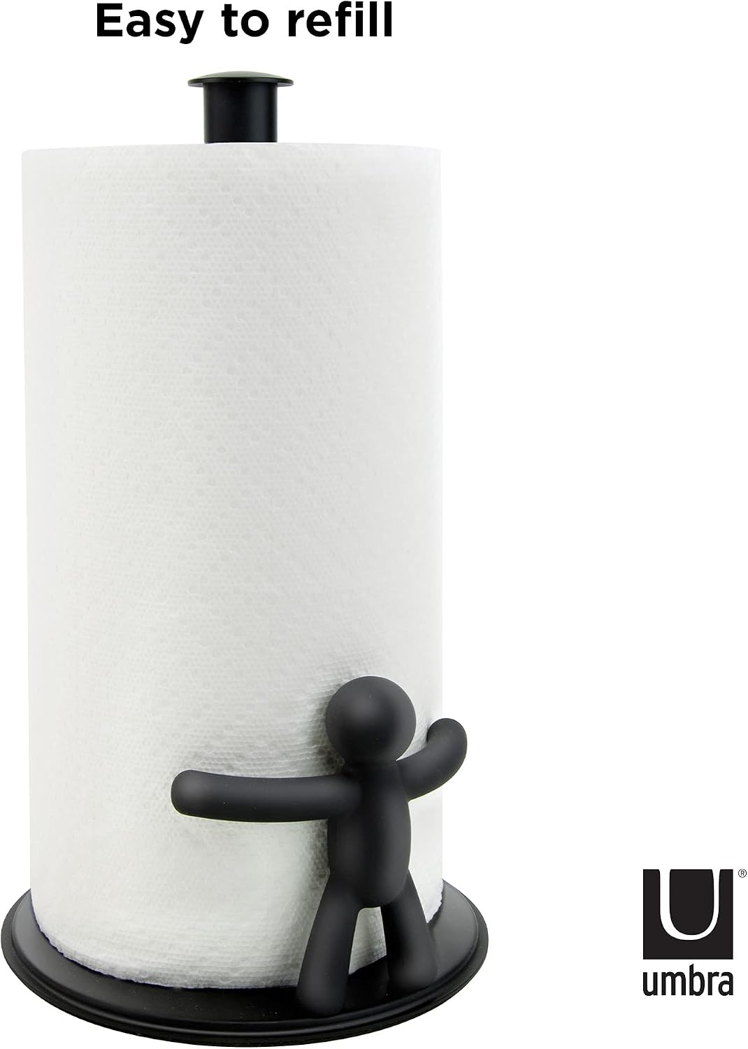 Umbra Buddy Countertop Paper Towel Holder, Black | Fits standard paper towel rolls, kitchen counter, bathroom, office
