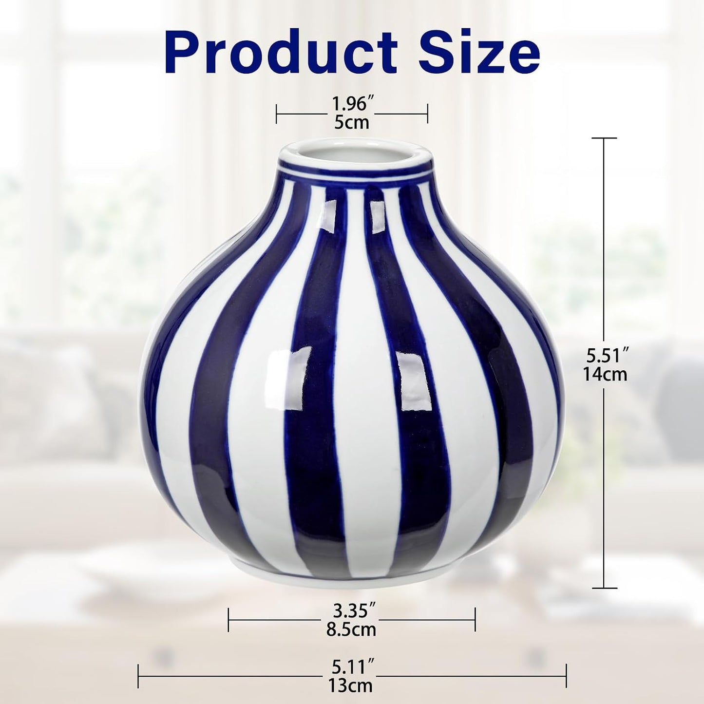 White Vase Porcelain Vases Small Chinoiserie Vase Ceramic Chinese Floral Vases / Stripe / Blue