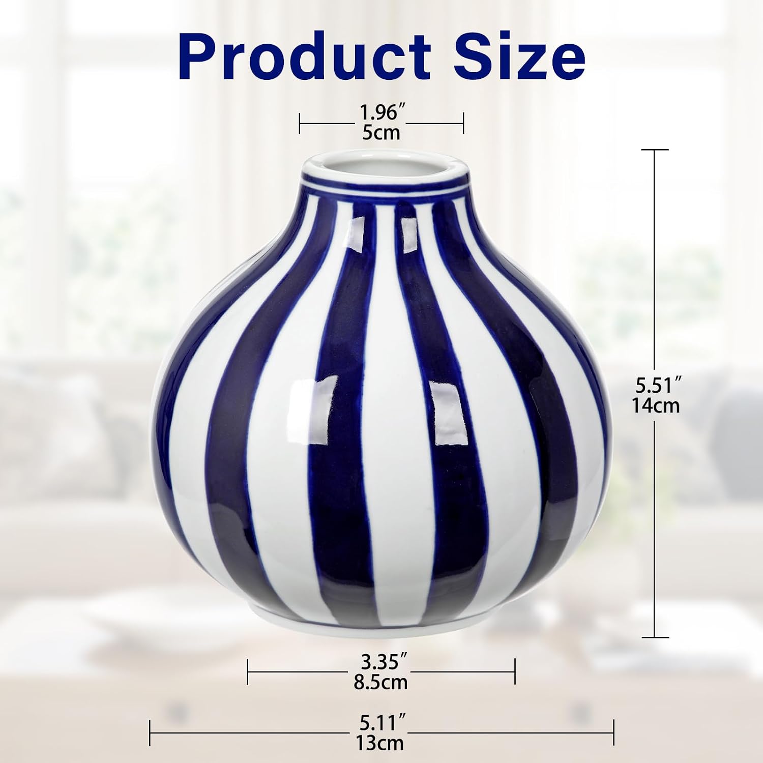 White Vase Porcelain Vases Small Chinoiserie Vase Ceramic Chinese Floral Vases / Stripe / Blue