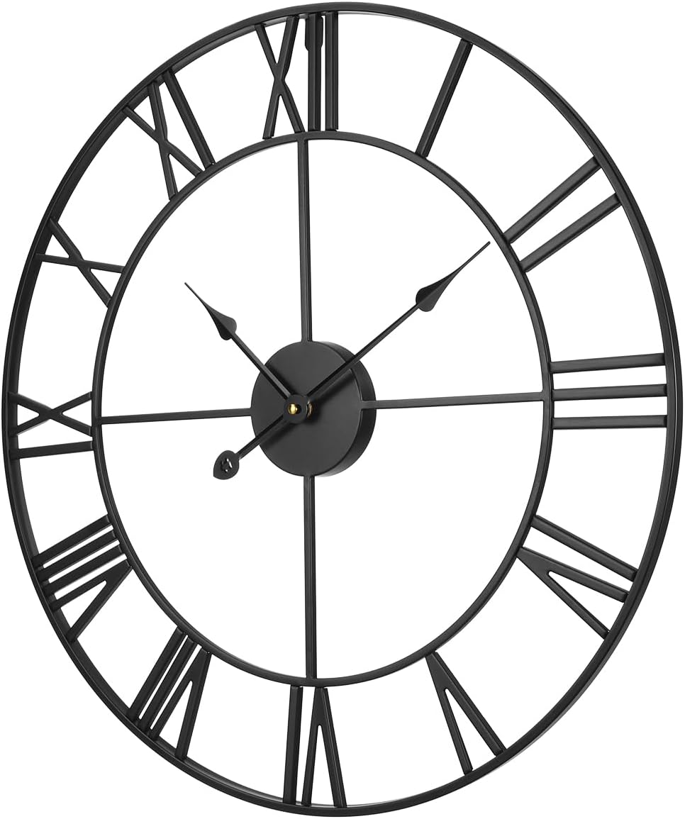 VEVOR Large Wall Clock, 24 in Wall Clock Roman Numerals, Battery Operated Non Ticking Classic Decorative Round Clocks