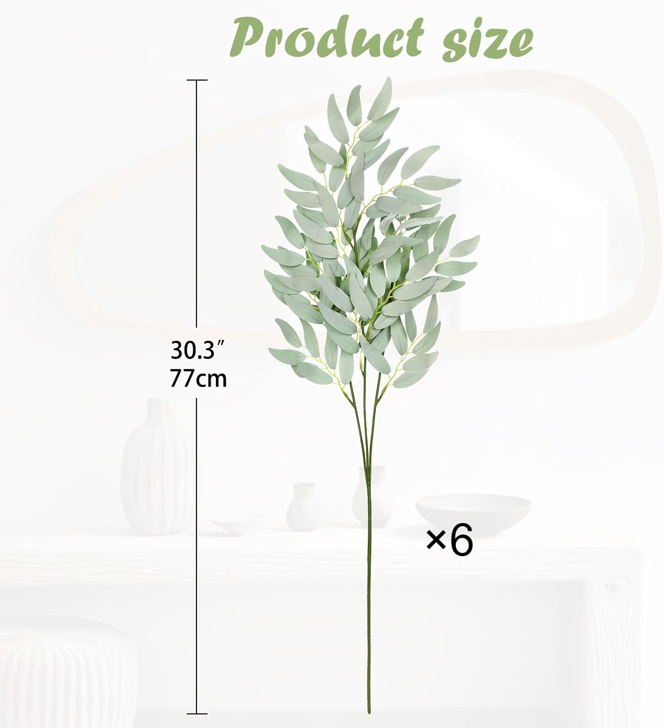 Faux Eucalyptus Stems Italian Ruscus Willow Eucalyptus Leaves 30" Long / Italian Ruscus / Set of 6