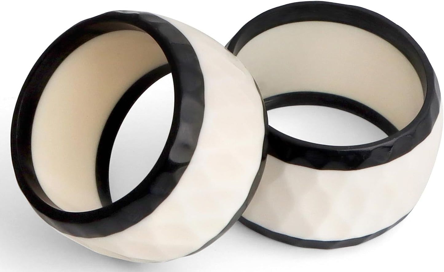 Black White Epoxy Resin Napkin Rings Set of 12 | Premium epoxy resin, scratch-resistant, 2x2x1 in each, easy to clean