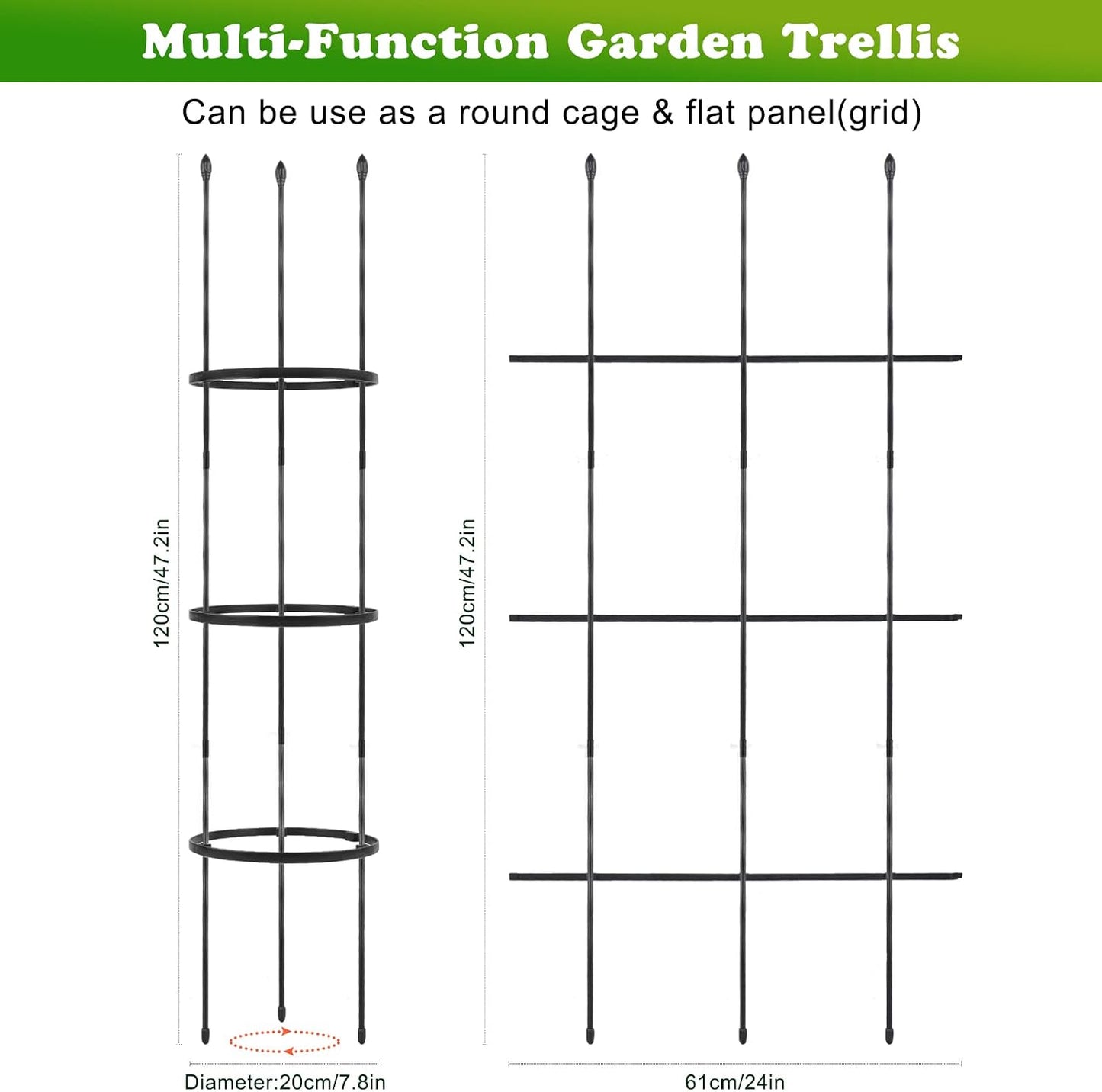 2 Pack Garden Trellis, 2 in 1 Plant Cages & Supports for Vines Crop, Potted/Climbing Plants Indoor Outdoor, Plant Stake
