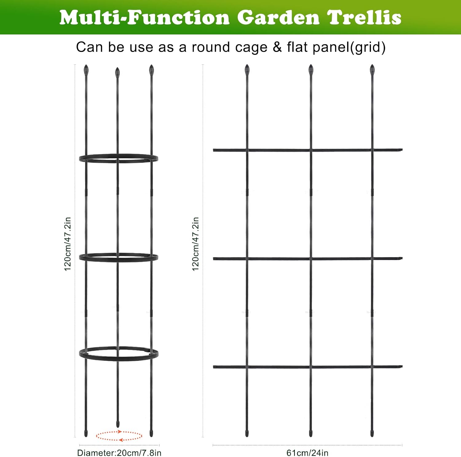 2 Pack Garden Trellis, 2 in 1 Plant Cages & Supports for Vines Crop, Potted/Climbing Plants Indoor Outdoor, Plant Stake