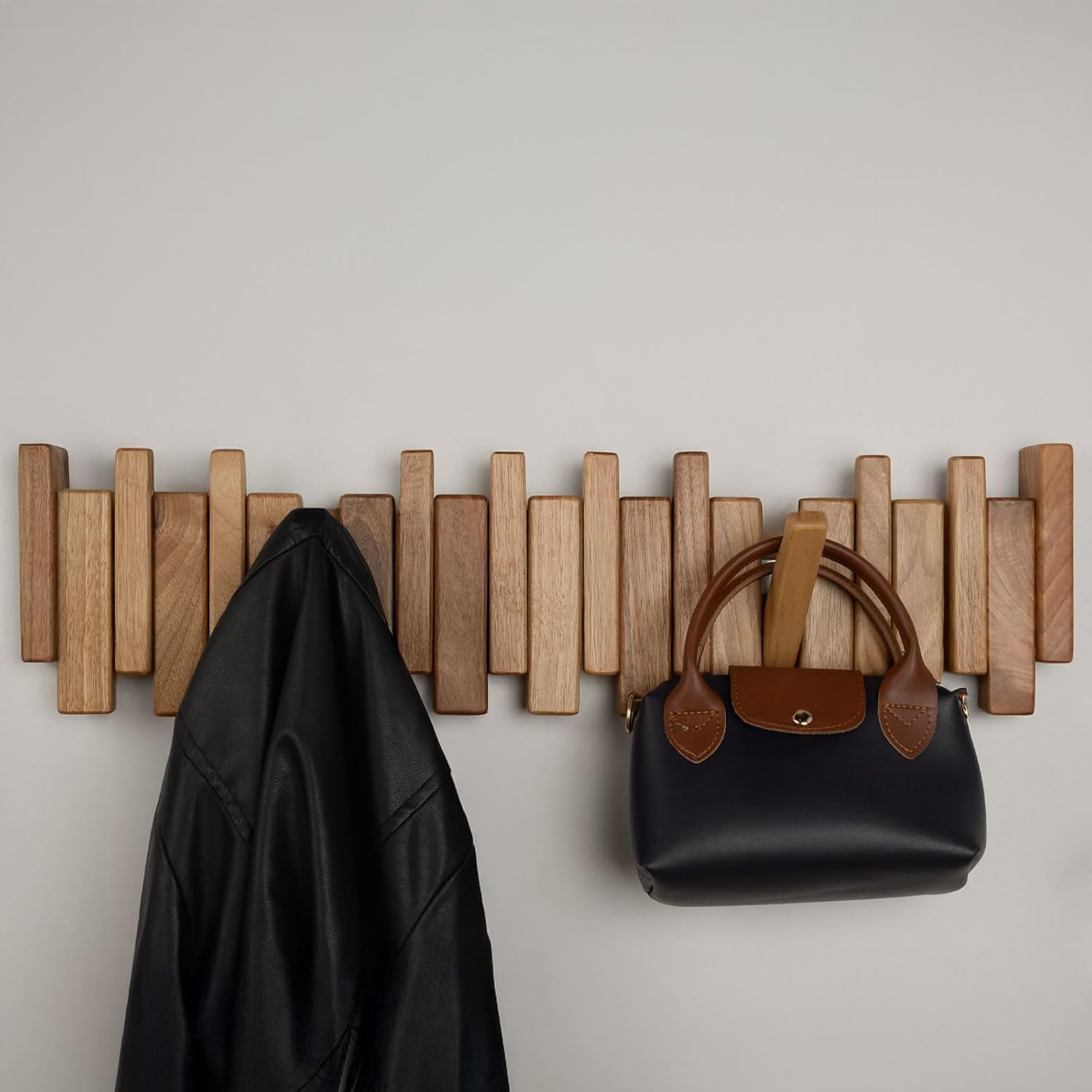 Solid Walnut Piano Key Coat Rack / Walnut-regular-natural / 10 Hooks