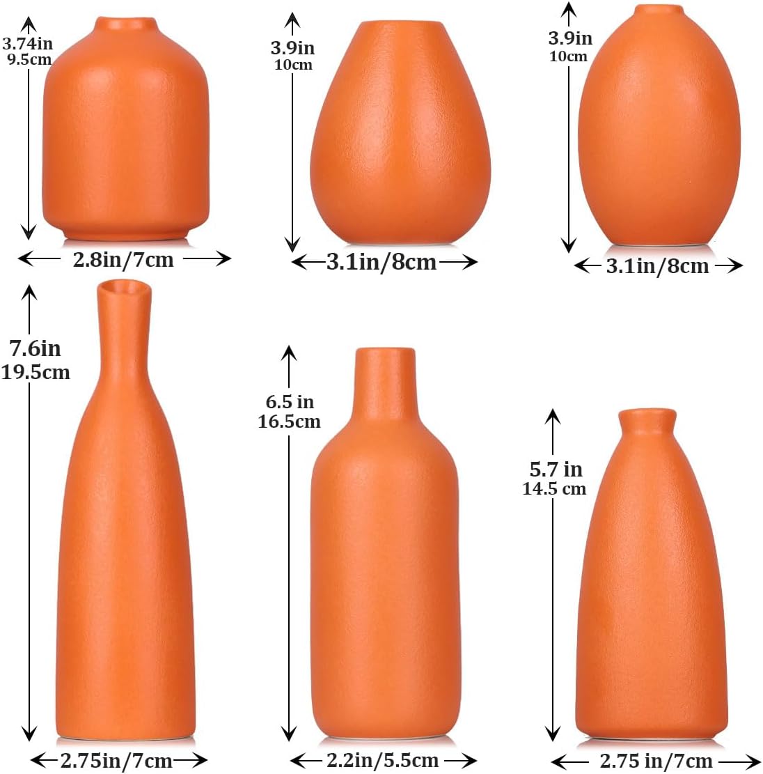 Orange Ceramic Bud Vases / Orange Set / Set of 6