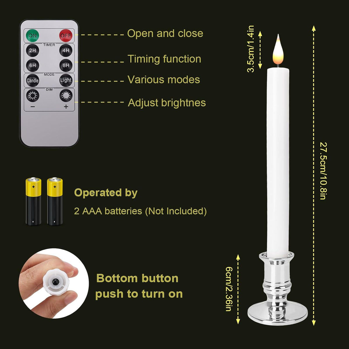 LED Flameless Window Candles With Remote Timer Battery Operated-Realistic Flickering Candlesticks Lights With Removable