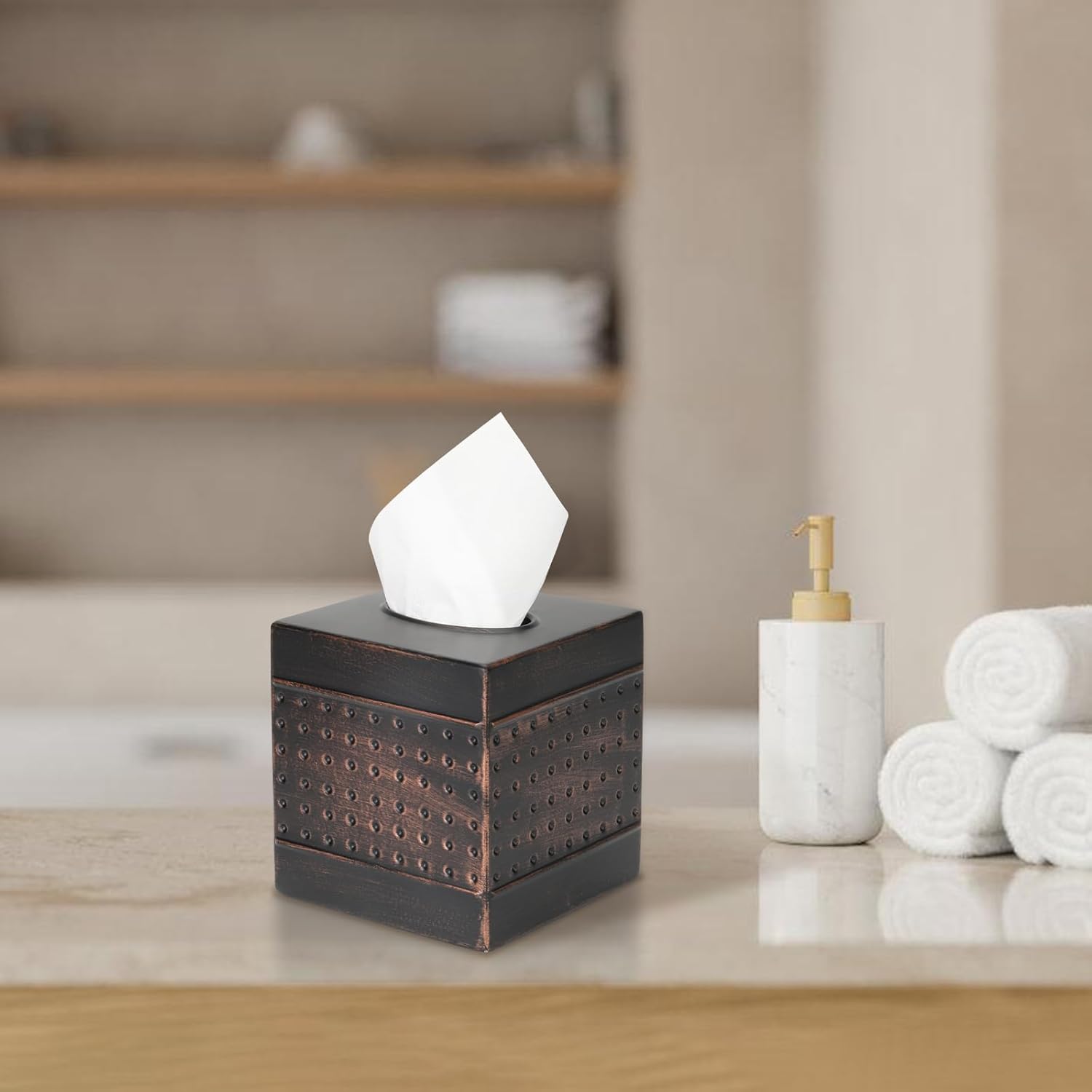 Square Metal Tissue Holder / Antique Bronze