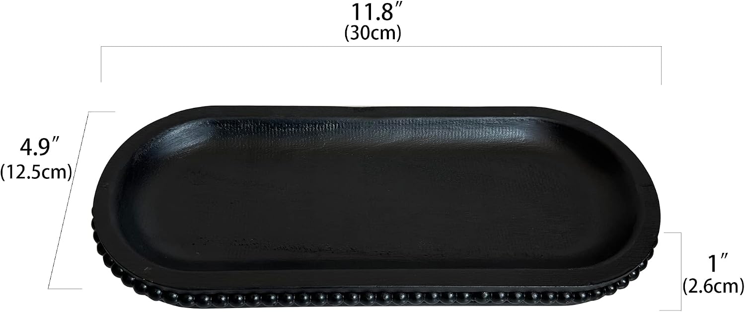 Rustic Beaded Tray / Black / 12 Inch