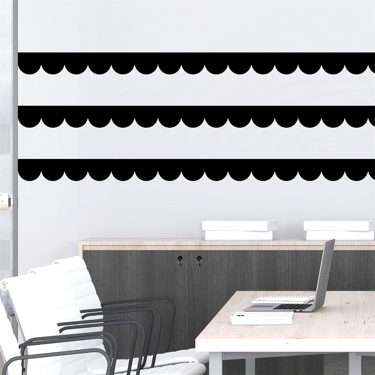Scallop Border Decals Scalloped Trim Peel and Stick Vinyl Black Wall Stickers Edge Scallop / Black A