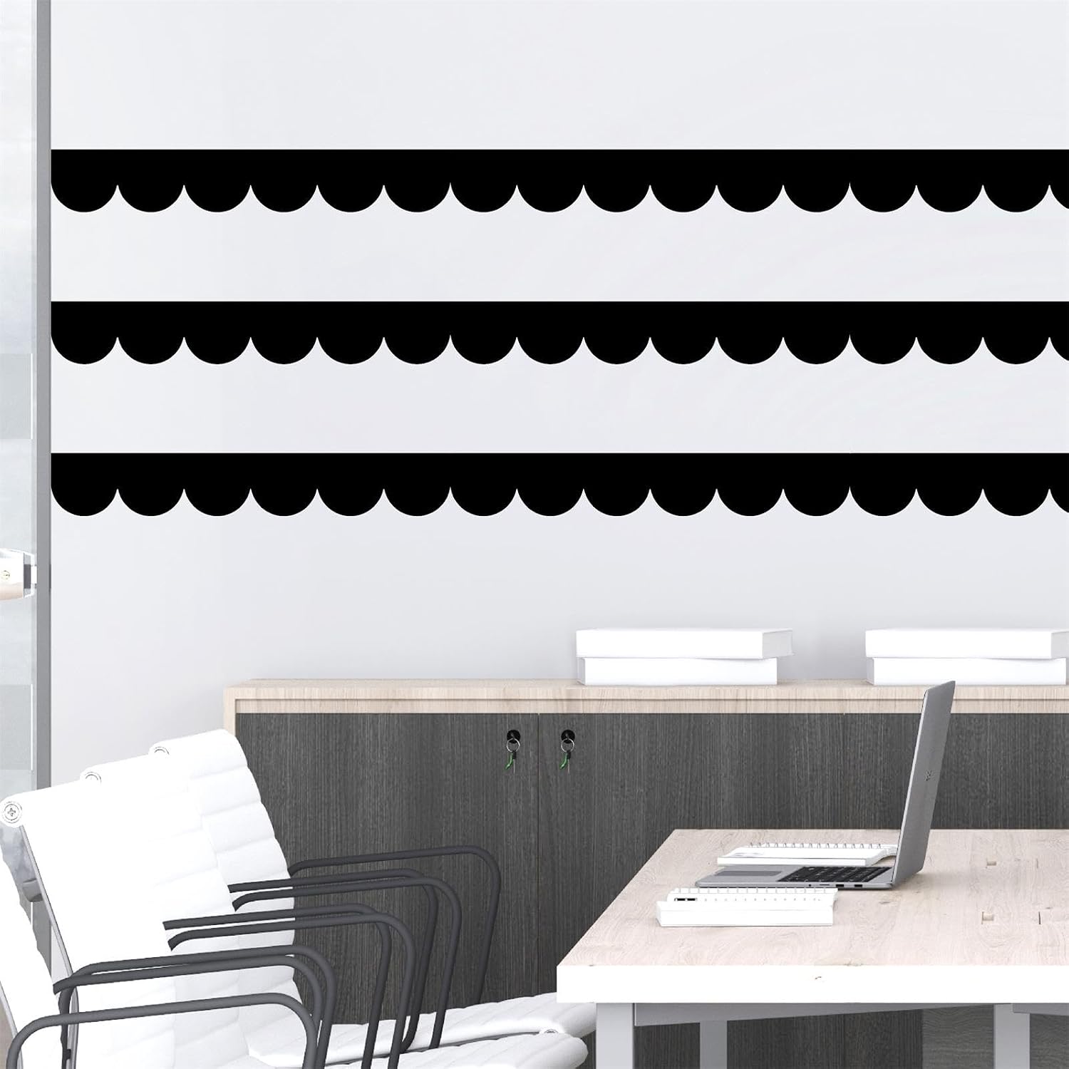 Scallop Border Decals Scalloped Trim Peel and Stick Vinyl Black Wall Stickers Edge Scallop / Black A