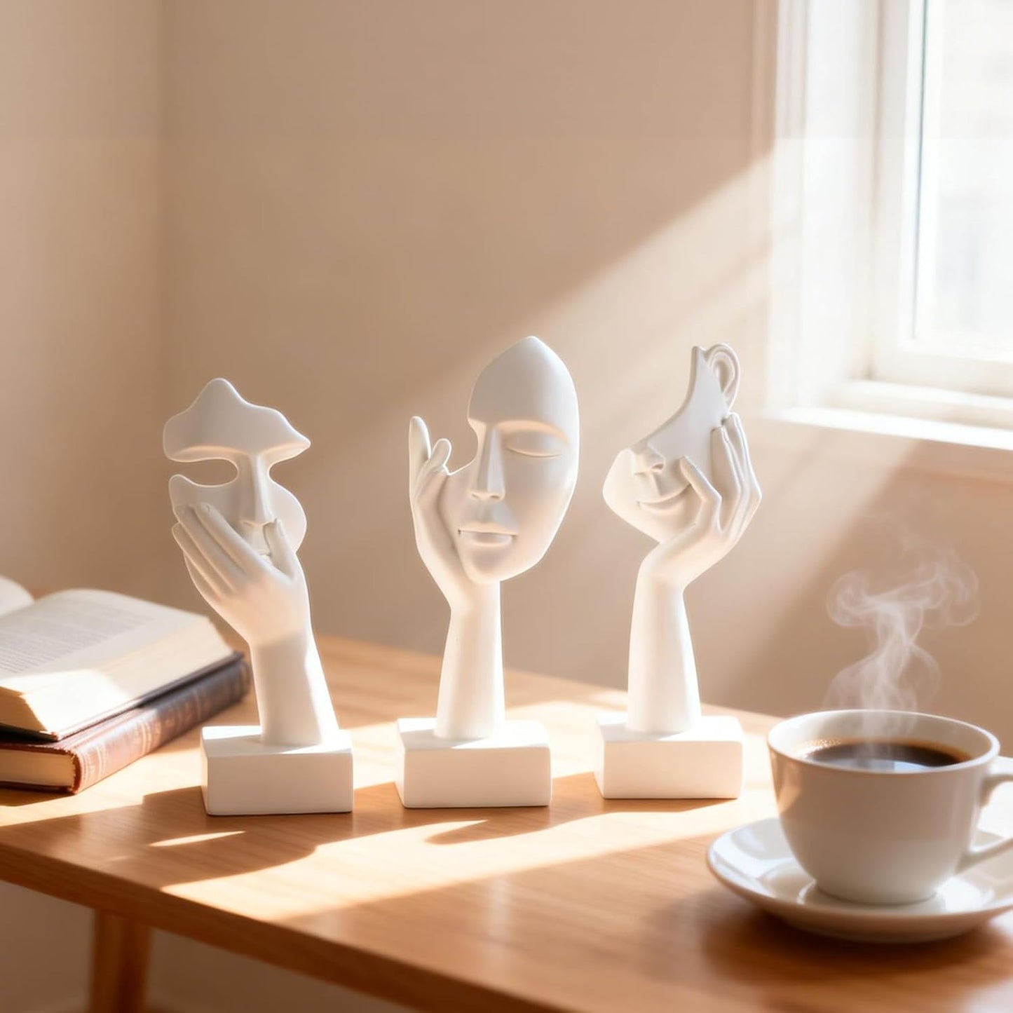 Art Abstract Home Accent Figurines for Decor Woman Apartment Bookshelf Floating / White / Set of 6
