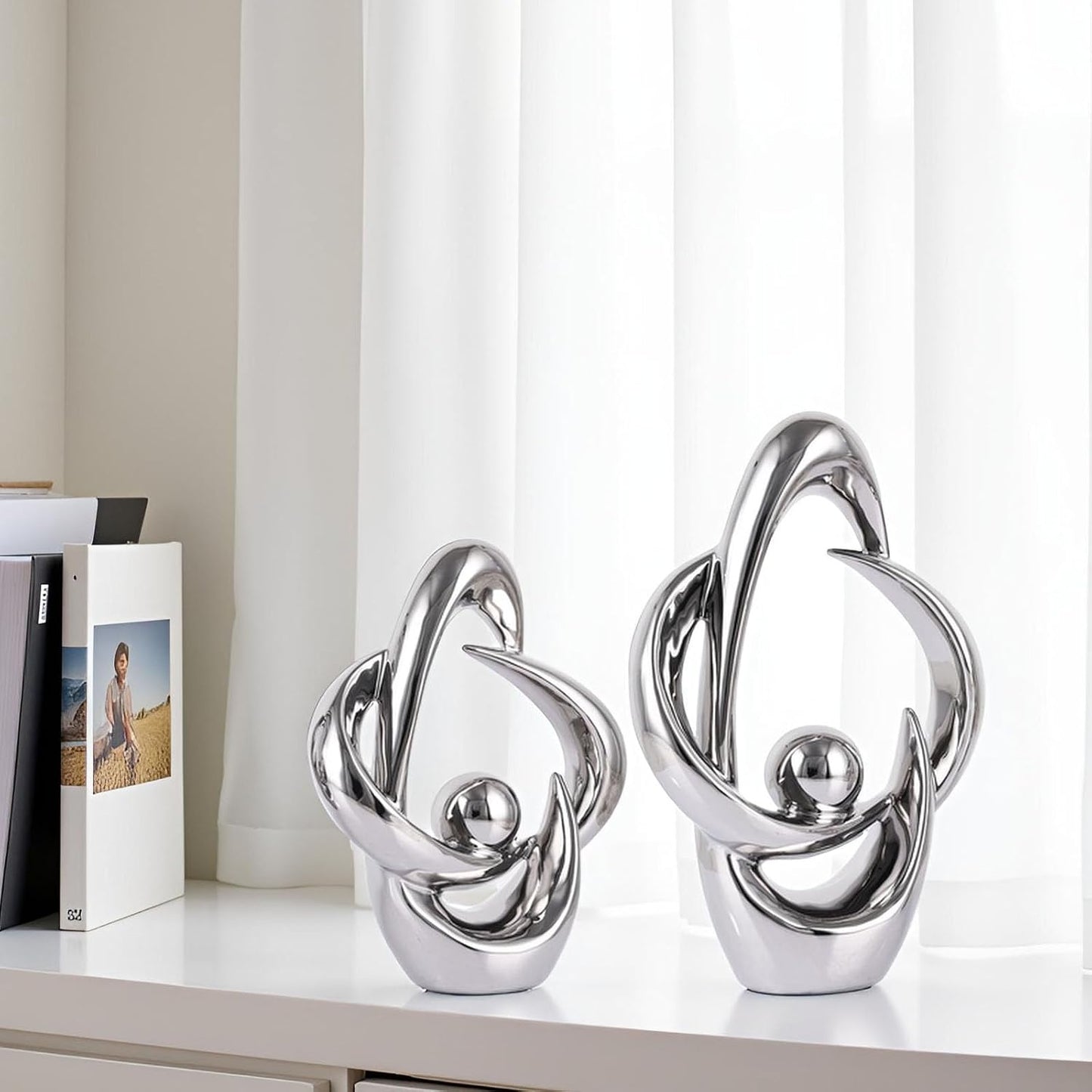 Home Decor Accent Ceramic Statue Abstract Sculptures Centerpieces Mid Century / Sliver / Set of 2
