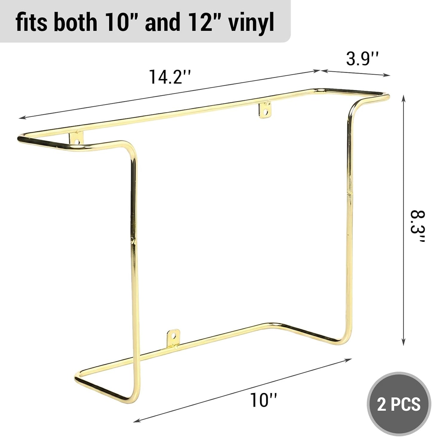 MyGift Brass Metal Wall Mounted Vinyl Record Storage Racks, Set of 2 | Open-wire construction showcases album artwork