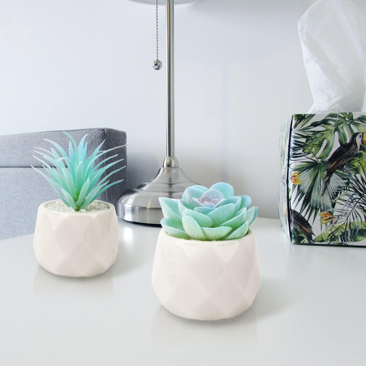 Mini Artificial Succulent in Pots Fake Plants / Blue / Ceramic