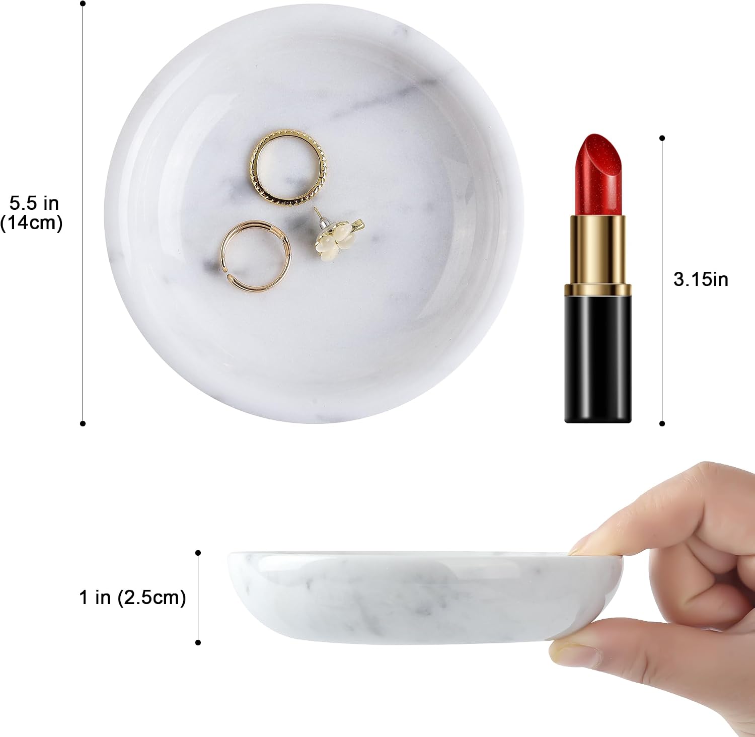 Natural Marble Travertine Ring Dish Jewelry Tray 5.5" for Women / Italian White