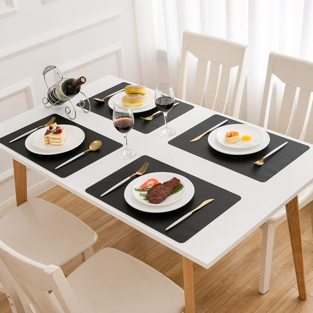 DOLOPL Black Placemats Set of 6, Faux Leather Place Mats, Modern Dining | Leather-look,Wipeable & Washable, Heat