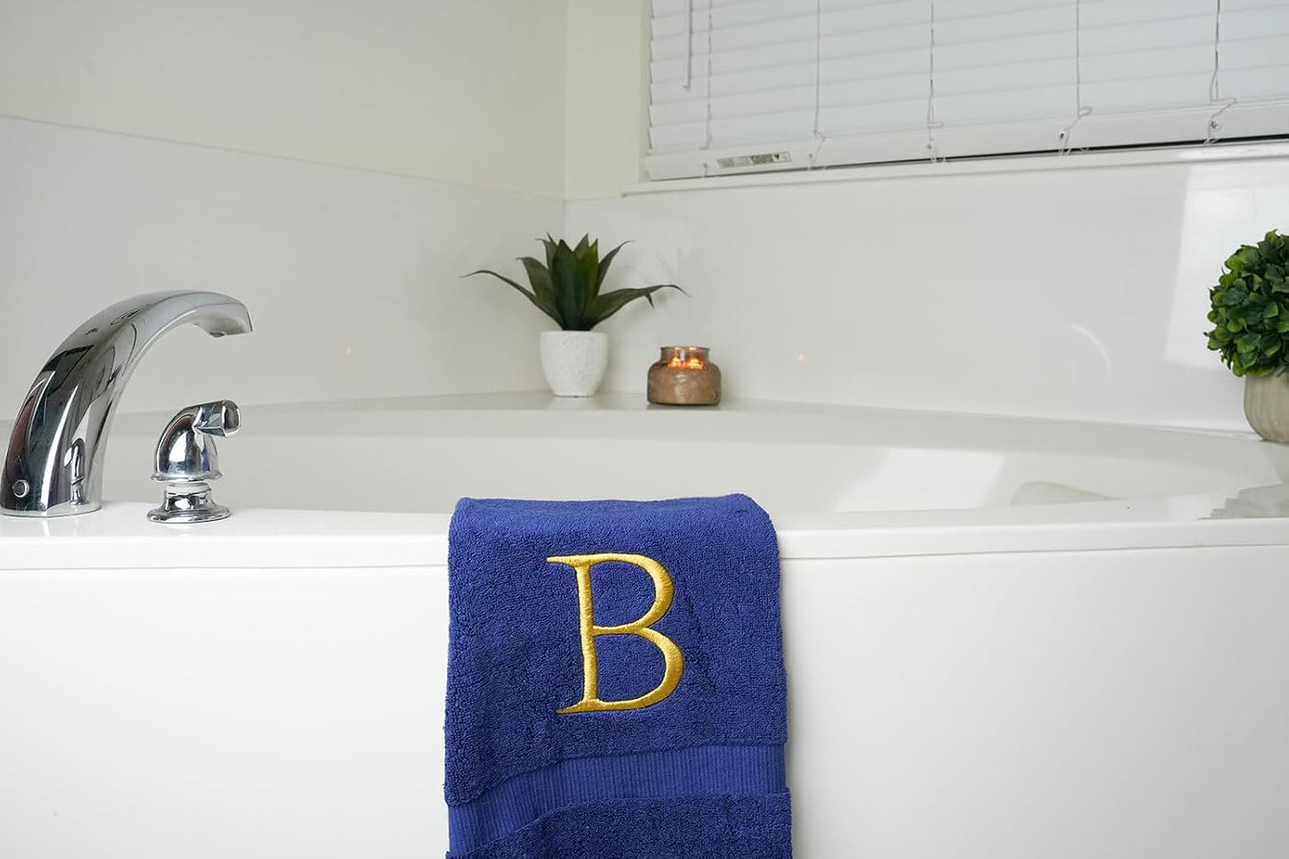 Navy with Gold Monogrammed Hand Towels for Bathroom - Set of 2 Letter B | Luxury Hotel Quality Initial Towels For