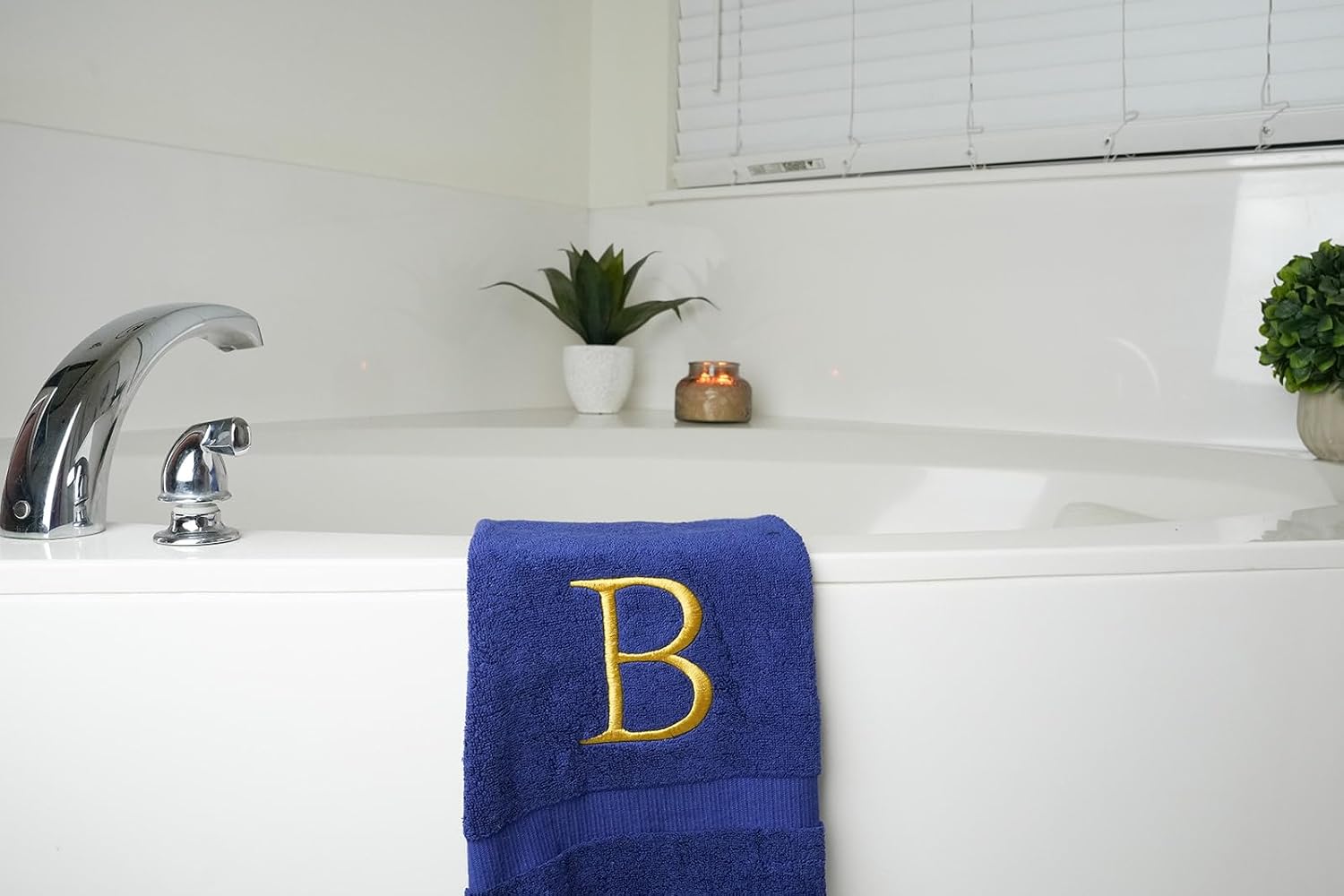 Navy with Gold Monogrammed Hand Towels for Bathroom - Set of 2 Letter B | Luxury Hotel Quality Initial Towels For