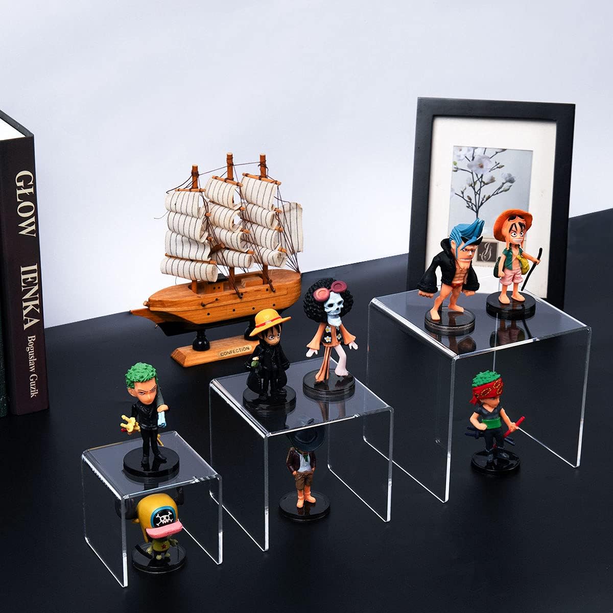 3-Tier Risers Stands Showcase for Amiibo Funko Pop Figures / 3 x 4 x 5 / Clear / Set of 2
